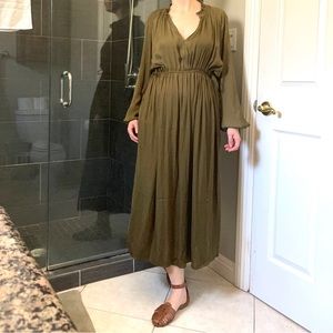 Modern Citizen Magdalena Long Sleeve Plisse Dress Boho Green